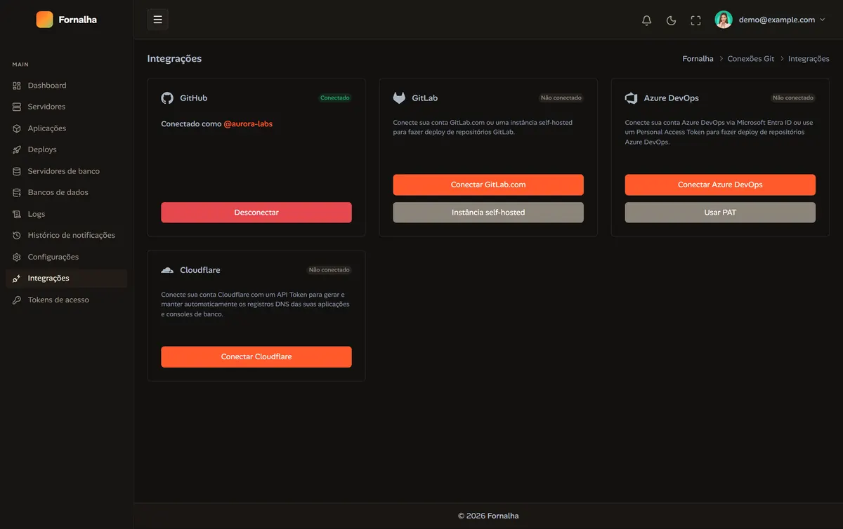 Integrations screen with GitHub connected